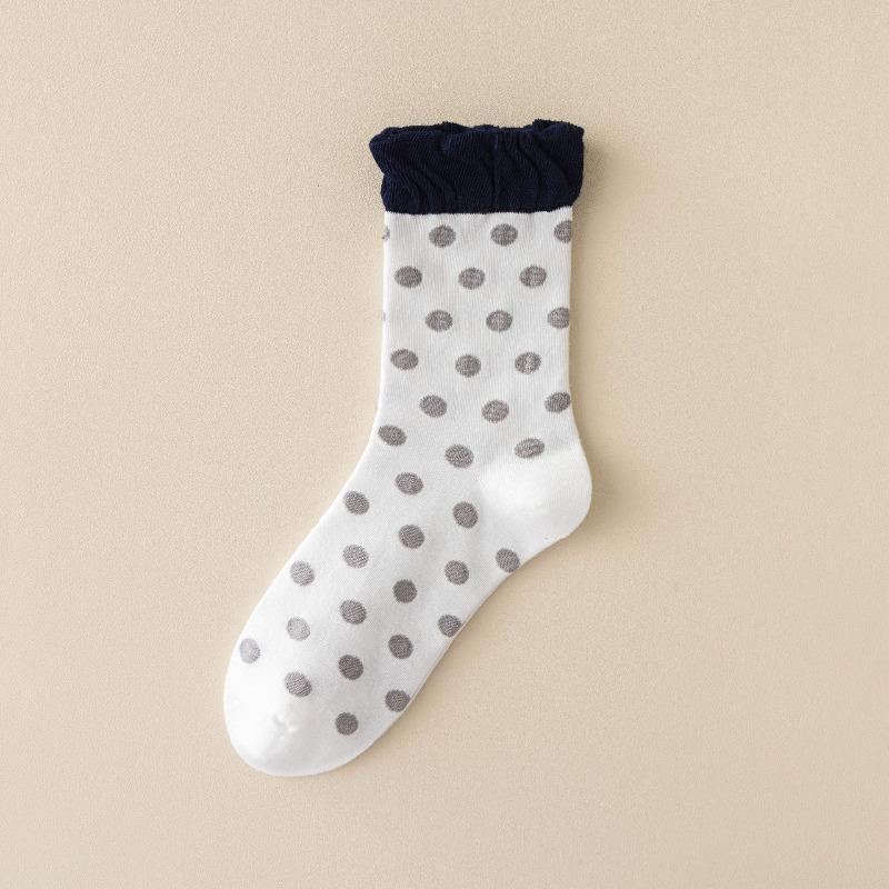 Women's Spring and Autumn Puffed Lace Mid-calf Socks Polka Dot Boneless Pile Socks Cotton Autumn and Winter Socks