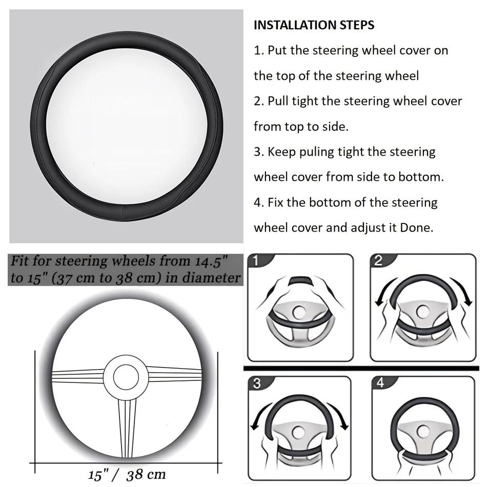 2025 New Style 10 Colors Napa Leather Perforated Patchwork Car Steering Wheel Cover Non-slip Breathable Universal 15 Inch 38cm