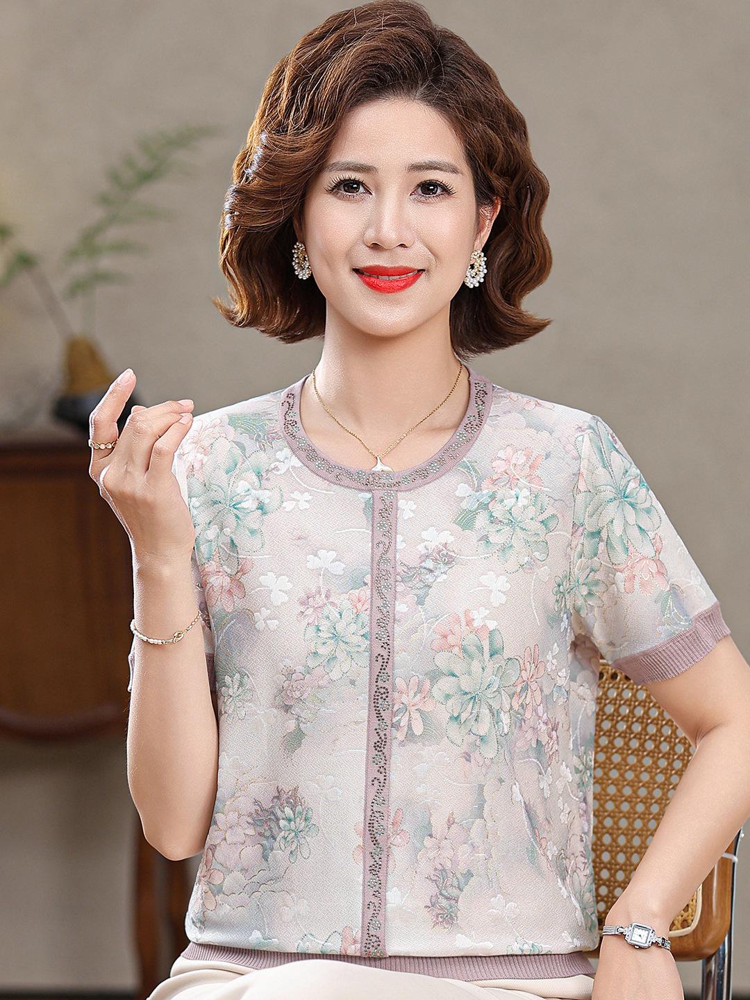 

Stylish Mid-Sleeve T-Shirt for Middle-Aged & Elderly Women - Elegant Spring/Autumn Top 4XL (Recommended 165-180 jin) синий