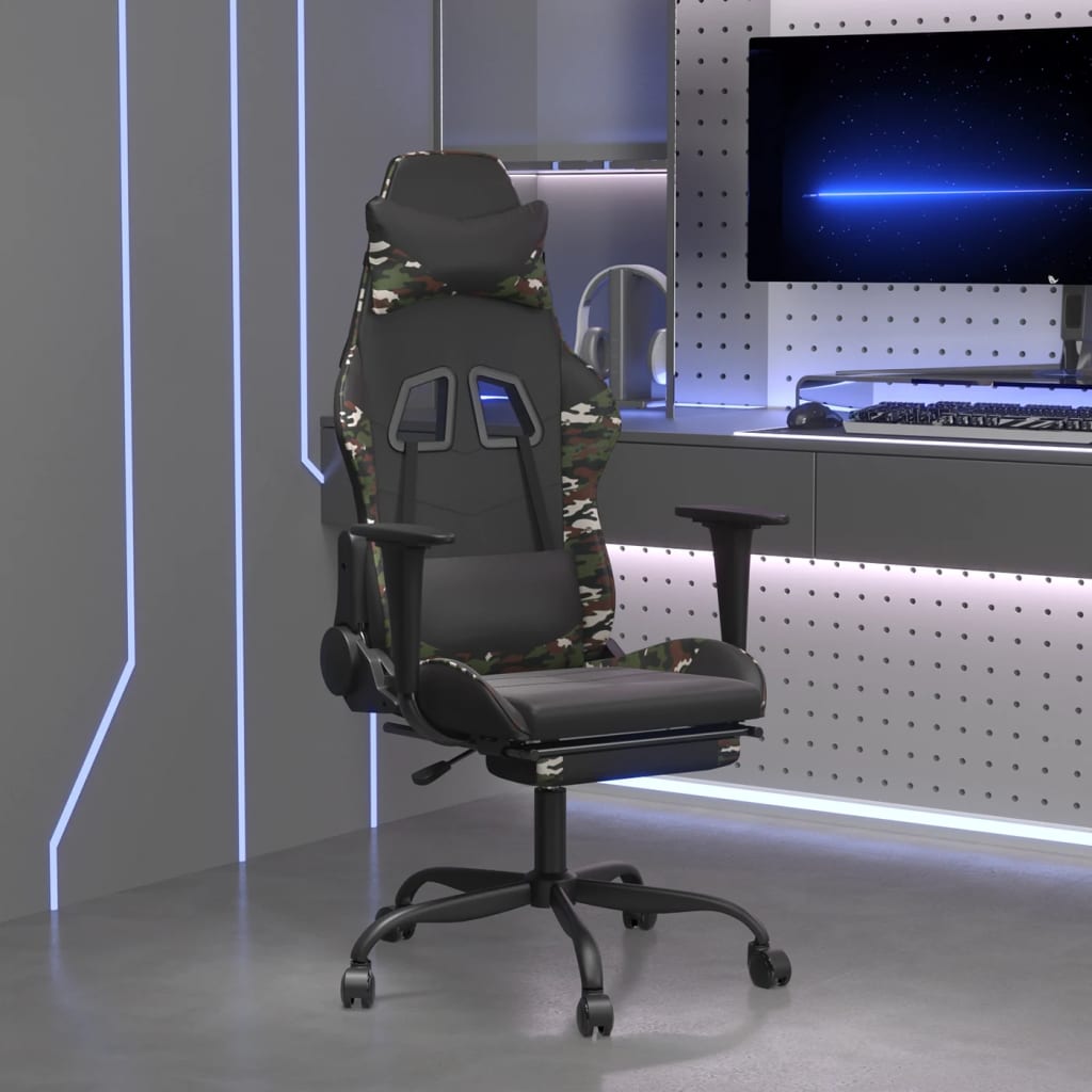 Gaming Chair with Footrest Black and Camouflage PU Leather