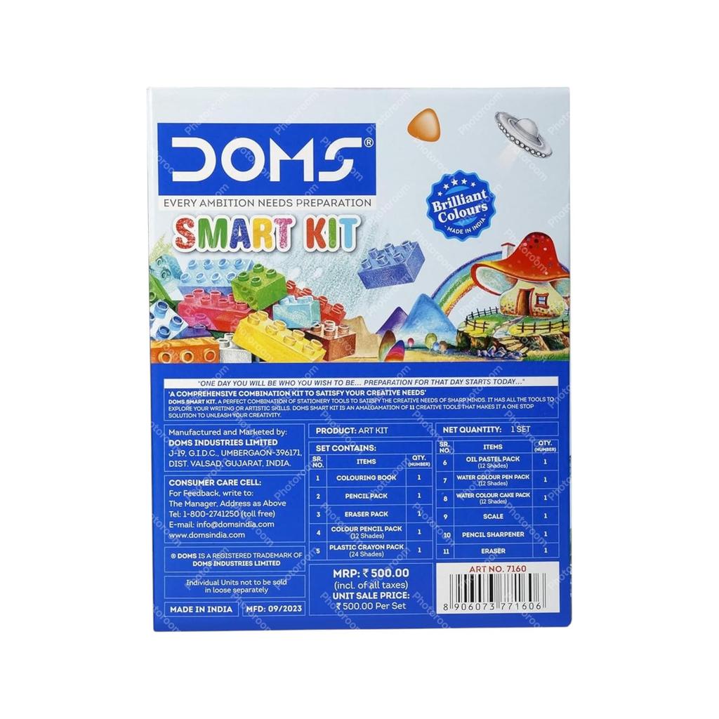 DOMS Smart Kit Transparent Zipper Bag School Stationery Art Craft Creative Pack for Kids Drawing Colouring Gift Set