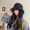 1Pc Bucket Hat Windproof Strap Versatile Lamb's Wool Warm Fisherman Hat Velvet Ear Protection