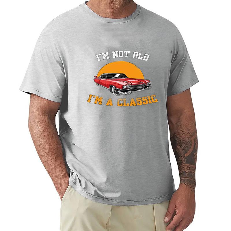 Classic Car And Letter Graphic Print Unisexs Retro Casual Short Sleeve Crew Neck Tshirt Summer Outdoor