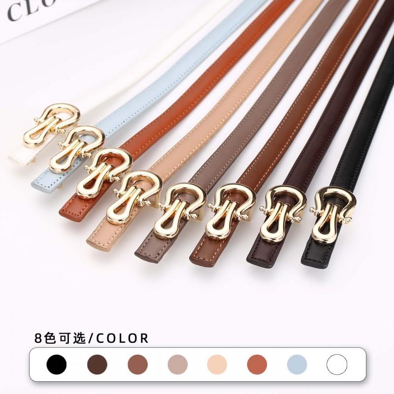Womens Genuine Leather Thin Belt With Zinc Alloy Buckle Fashion Minimalist Waistband Dresses Pants Casual Office Wear