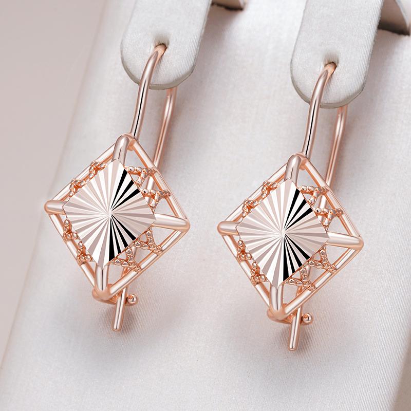 Cercei lungi atârnători de culoare neobișnuită aur roz pentru femei, accesorii geometrice cu flori goale, bijuterii vintage de zi cu zi