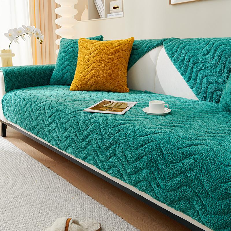 Plush Sofa Cushion Winter Warm Thick Lambskin Blanket Cushion Non-Slip Sofa Cover Winter Backrest Towel