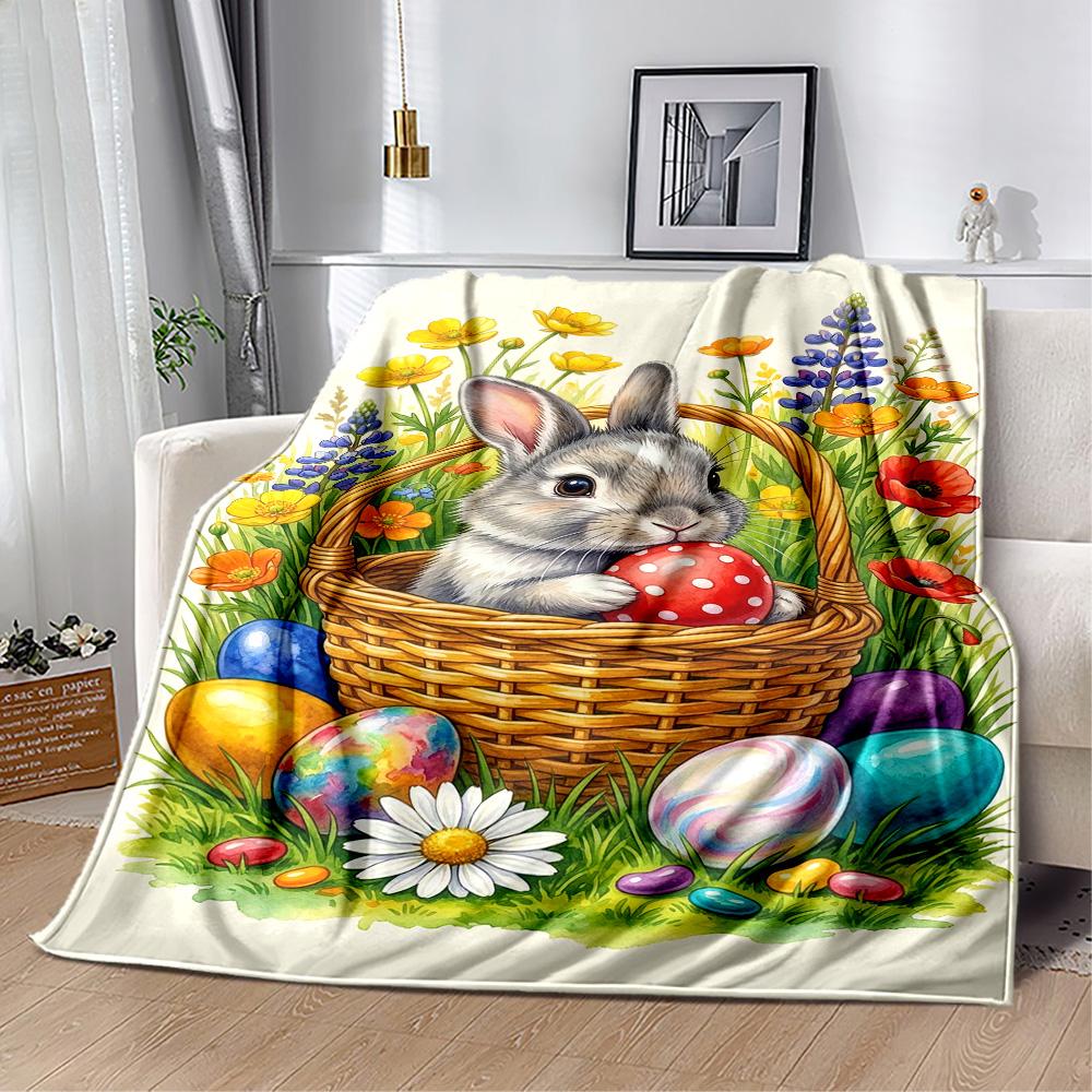 Easter Bunny With Flowers Blanket,Suitable for sofas, offices, travel, living rooms, gift for friends and family,Suitable for all seasons.