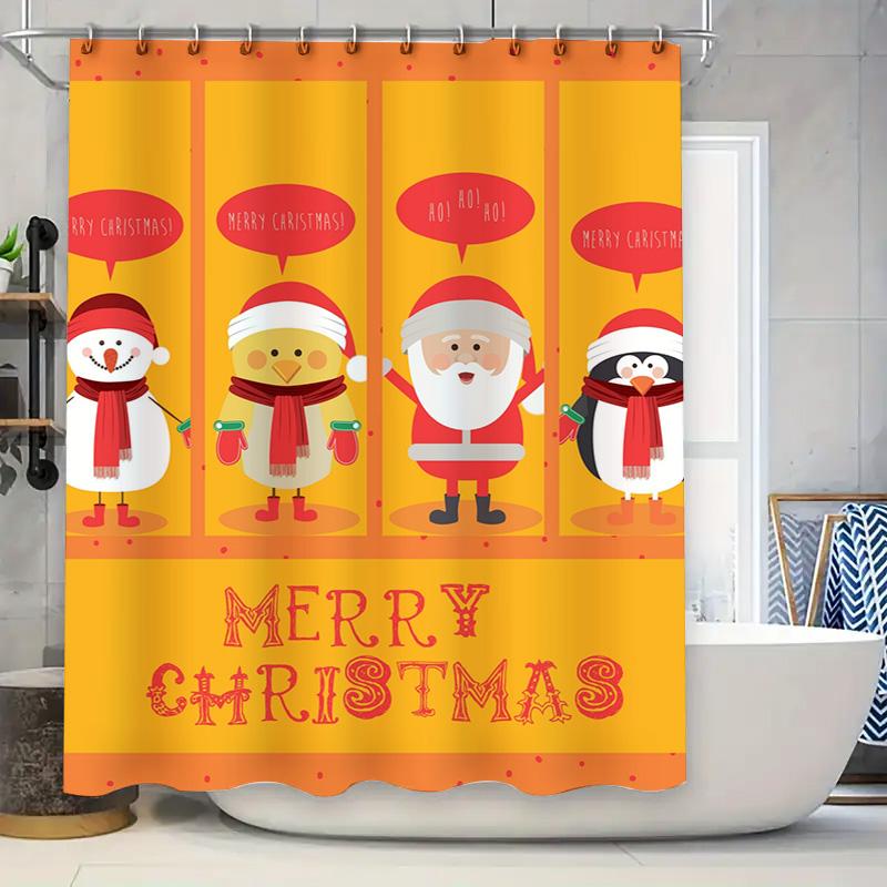 Tu Christmas Shower Curtain Cute Santa Penguin Holiday Bathroom Decor Festive Xmas Home Decor Waterproof Fabric