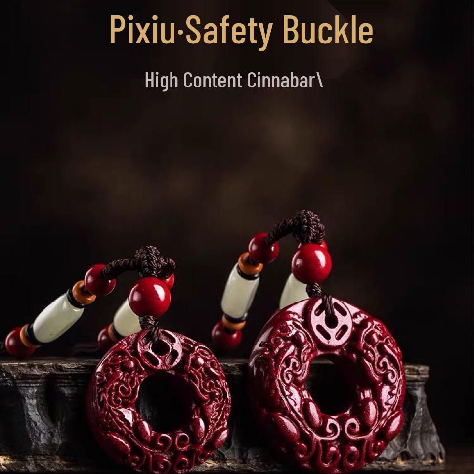 Cinnabar Pixiu Pendant Necklace with Genuine Purple Gold Sand, Hetian Jade, and Safety Buckle. Suitable for Men and Women.