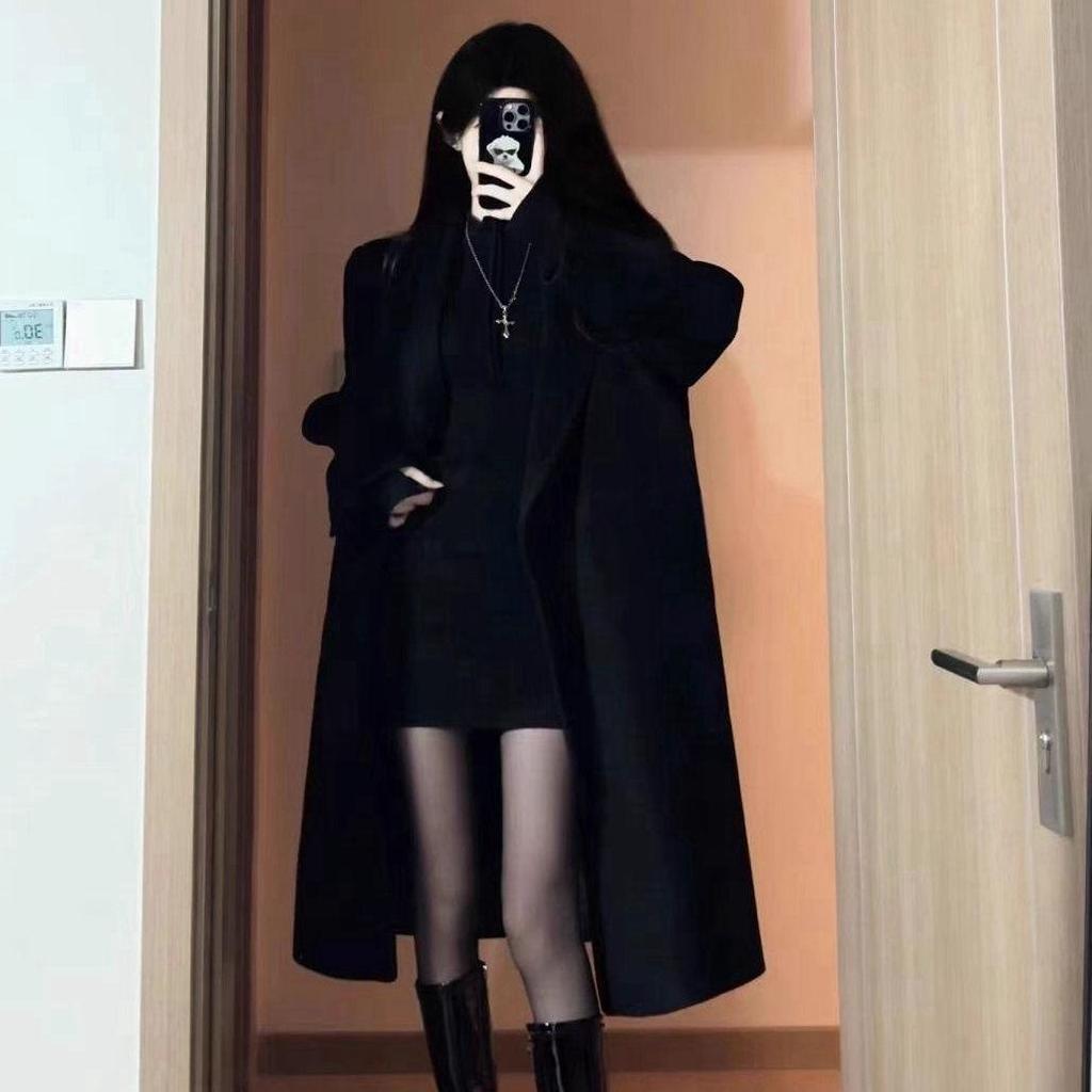 Vlněný kabát - Dámský 2025 Podzim/Zima Středně dlouhý Ležérní Drobný Styl Hepburn, Korejská móda