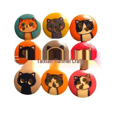15MM Wooden Buttons - Cute Cat Patterns DIY Accessories (100 Pieces)