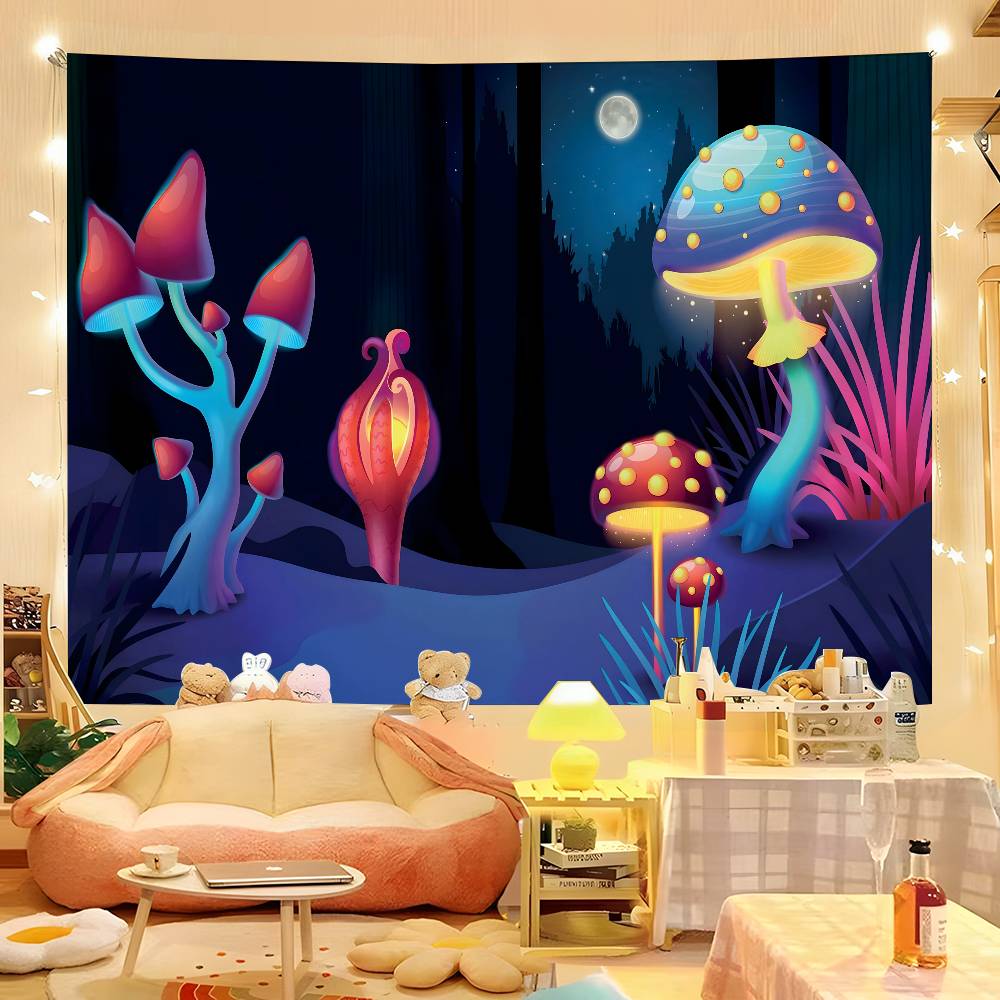 

1pc Fluorescent Mushroom Plant Colorful Hippie Psychedelic Bar Living Room Study Bedroom Dorm Decor Aesthetic 74x94cm(29x37in)