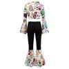 Generation retro disco suit adult women's white printed long-sleeved trousers two-piece performance suit