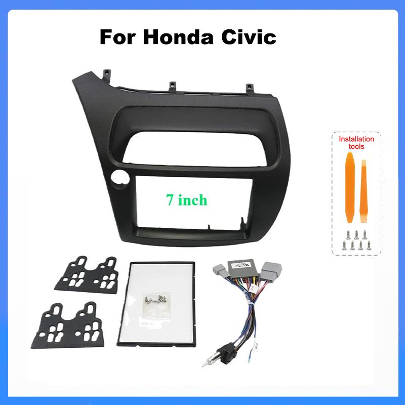 For Honda Civic Double Din Fascia Radio Dvd Stereo Cd Panel Dash Mounting Installation Trim Kit Face Frame Bezel with Wire Harne