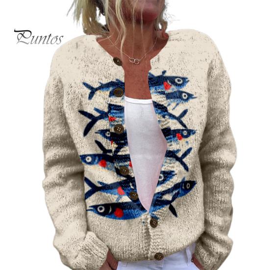

Женский свитер, пальто, круглый вырез, длинный рукав, анималистичный принт, вязаная верхняя одежда, свободный крой, открытый спереди, кардиган S
