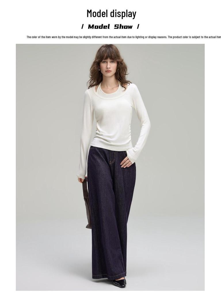 2025 Autumn Women's Slimming Two-Piece Faux Layered Knit Long Sleeve Top