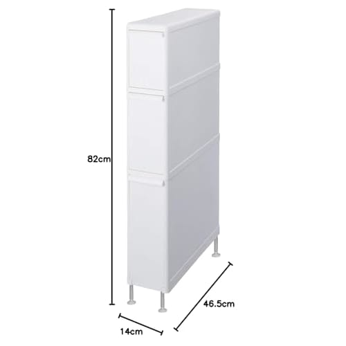 Like-it Super Slim 3-Tier Laundry Storage Drawer, Approx. 14cm Wide x 46.5cm Deep x 82cm High, All White, Made in Japan, FTS-111LA (with Adjuster), Sp