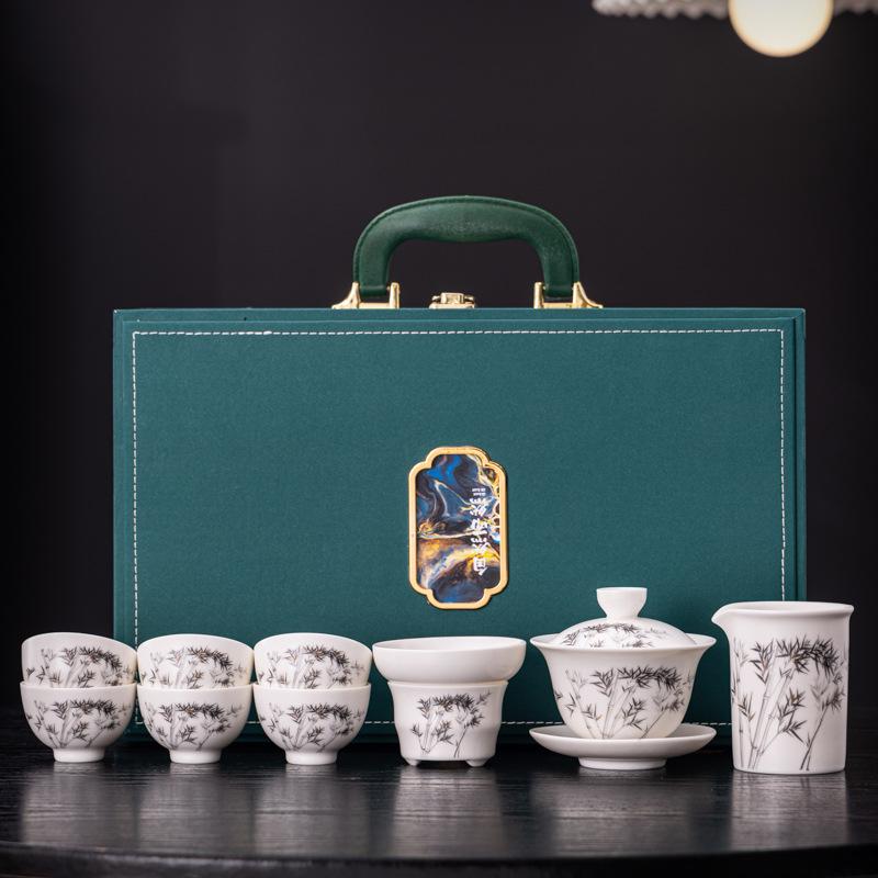 New Ceramic Bai Ru Kiln Kung Fu Tea Set Business Banking Company Corporate Festival High-end Gifts