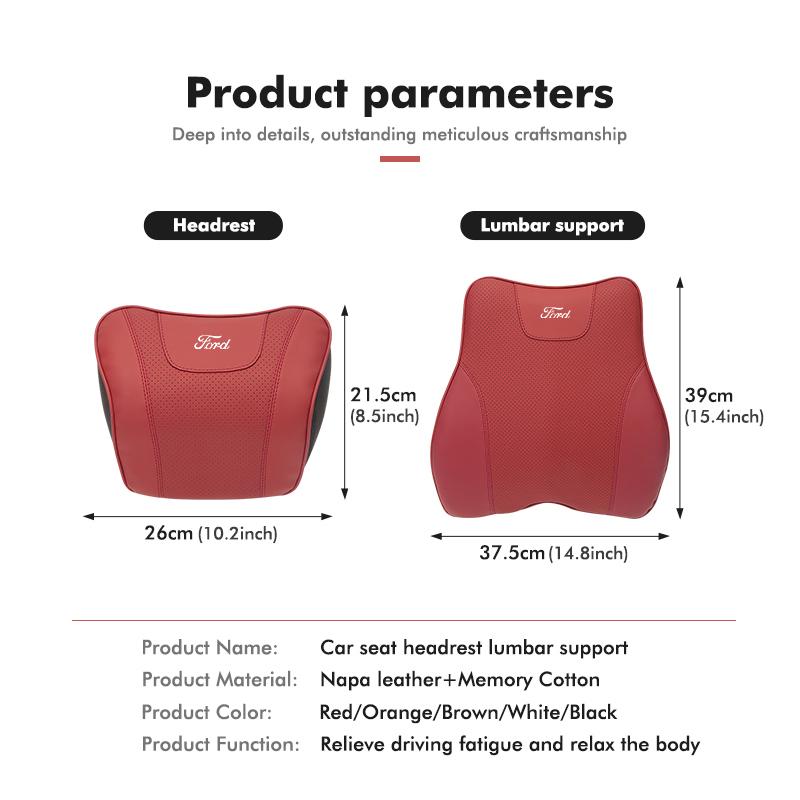 Car Headrest Lumbar Support Leather Auto Seat Neck Waist Cushion For Ford Fiesta Ranger Mondeo Escape Ecosport Fusion Explorer