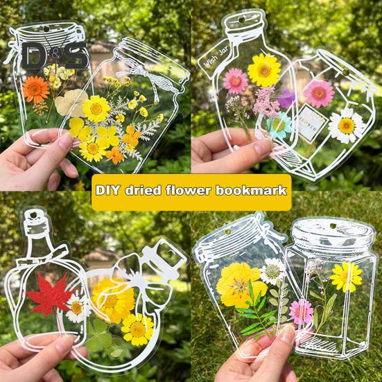 Transparenta torkade blommor bokmärken DIY pressade blommor bokmärke gör-kit Tydliga önskeflaskor klistermärken för kvinnor presenter