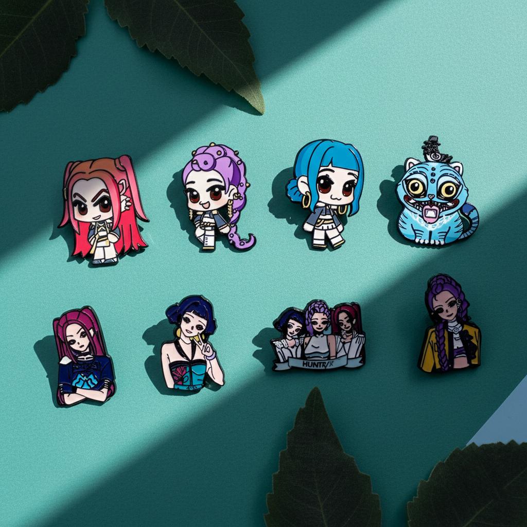 4 Stück Dämonenjäger Emaille-Anstecker Saja Boys Jinu Elster Cartoon-Figur Metall-Brosche Abzeichen Schmuck Geschenke Anime-Fans KPOP für kinderfreundlich Unterhaltsam