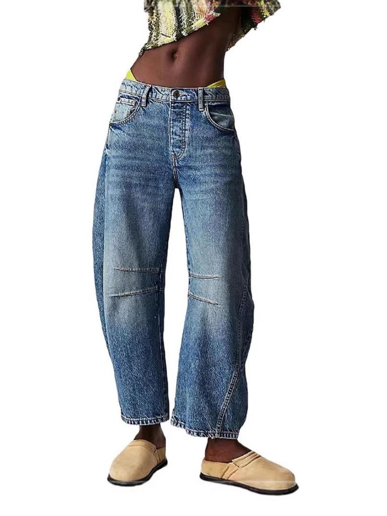 Women's Washed Denim Wide-Leg Jeans: Trendy Loose-Fit Long Pants, Spring 2026 Arrival.