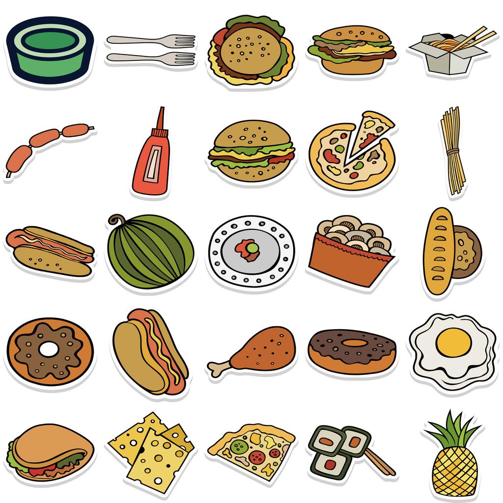 50 Cartoon Food Graffiti Stickers Can Decorate Suitcase Pen Guitar Notebook Waterproof Hot Stamping Can Be Stickers