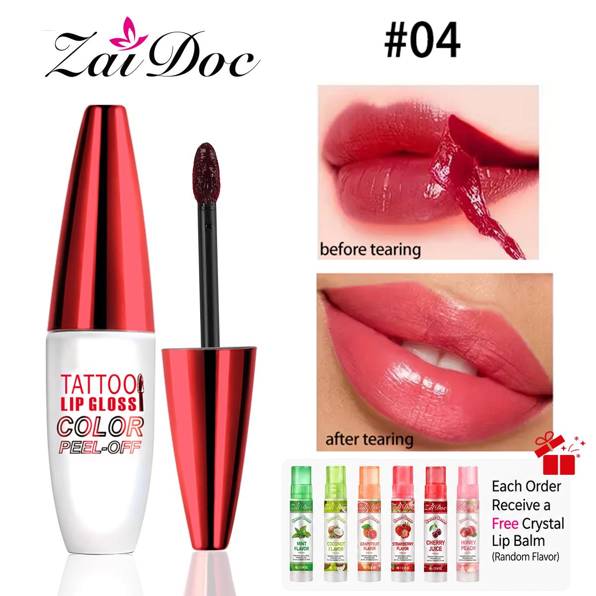 ZaiDoc Afpelbare Lipstain Tint Set 4 Kleuren Langdurig Waterdicht Transferbestendig Mat Afwerking Lipgloss 10g Per Stuk