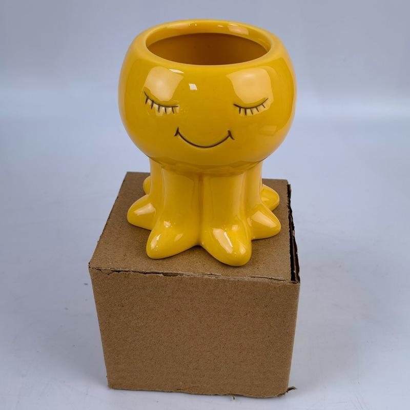 Octopus Succulent Flower Pot, Ceramic Cartoon Sea Animal Plant Potted Tabletop Meat Flower Pot yellow 80 tall octopus flower pot