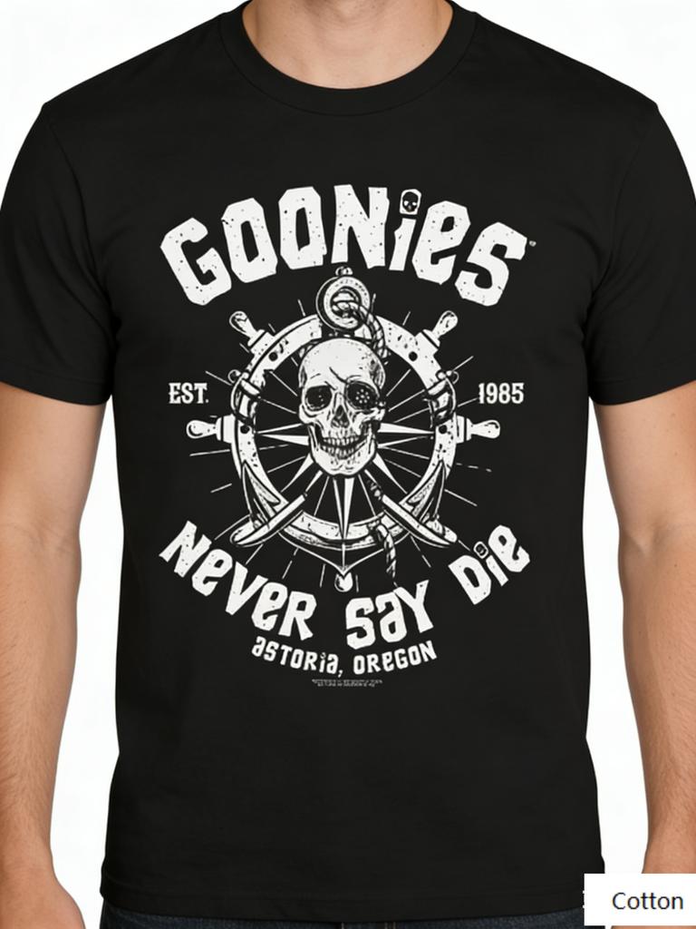 Vintage Goonies Inspiriert Piraten Totenkopf Waffen Print Reines Baumwolle Rundhals T-Shirt Unisex Retro Nautisch Streetwear Lässig Kurz