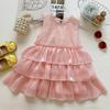 2026 Pink Sequin Princess Summer Dress - Round Neck, Backless, Sleeveless with Big Bow for Little Girls