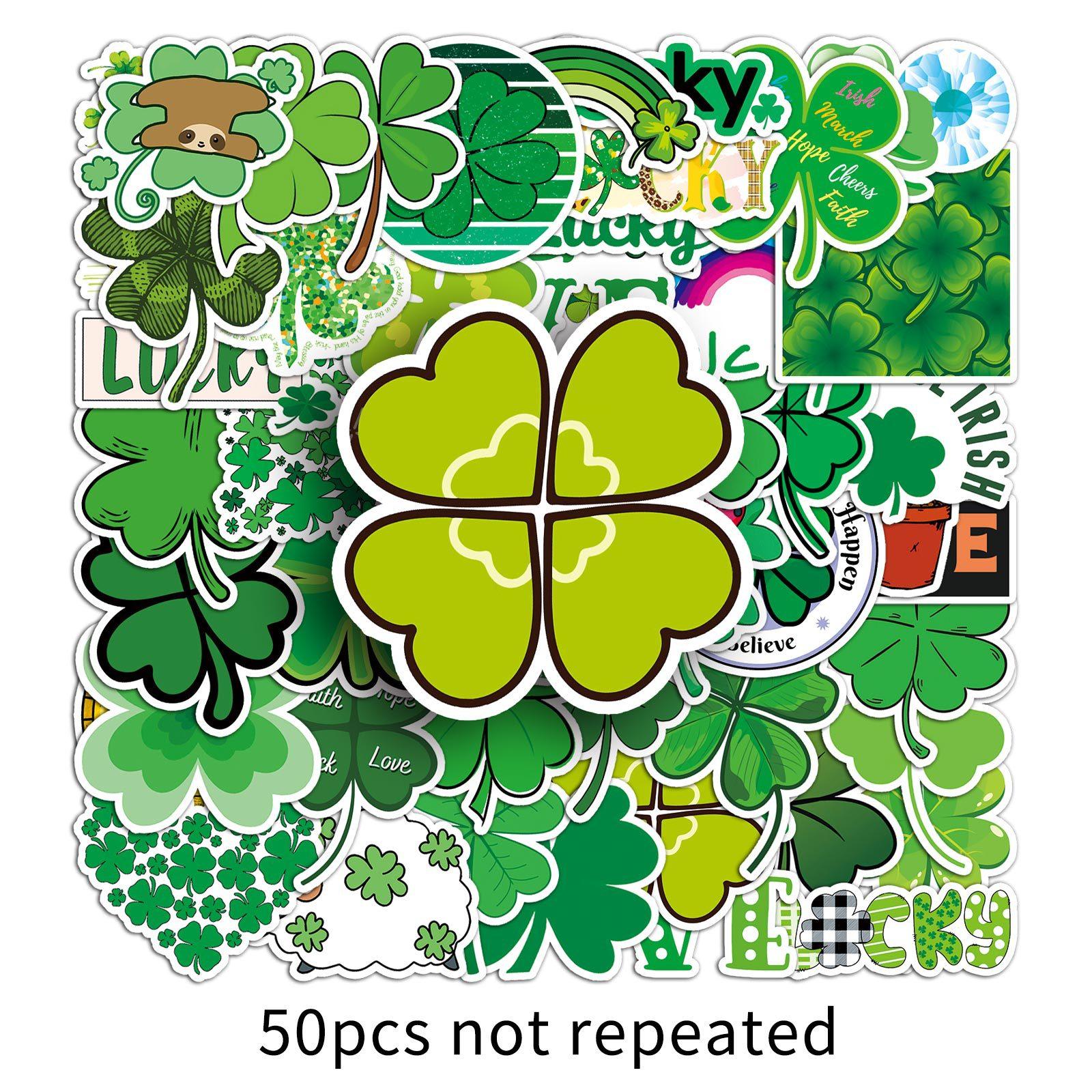 

50 Дудл-стикеров с четырехлистным клевером, Мультяшные стикеры с растением на удачу, Сделай сам, Наклейки для скейтборда, чемодана, Водонепроницаемые