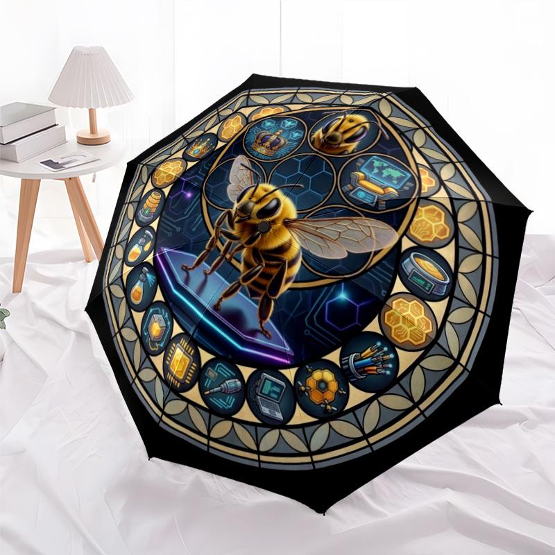 Bee Tech Harmony pattern umbrella, portable and foldable design, 8 ribs, a casual accessory for Halloween, Christmas, and birthday gifts.