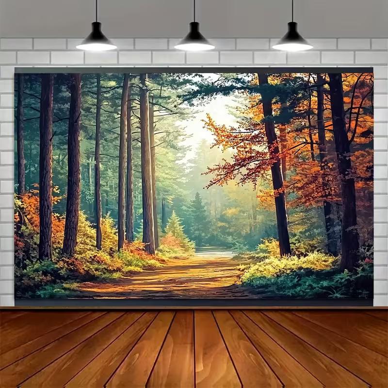 2D Nature Scenic Backdrop, Autumn Forest & Sunlit Path Party & Live Background