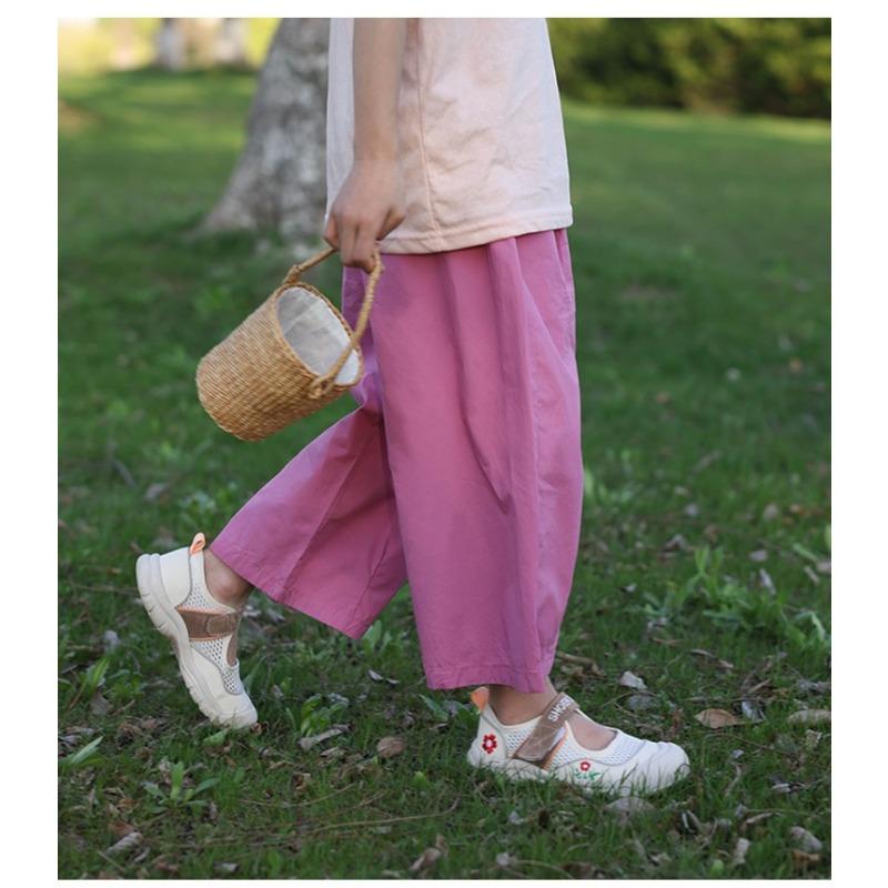 Girls Kids Casual Loose Solid Color Wide Leg Cropped Anti Mosquito Pants