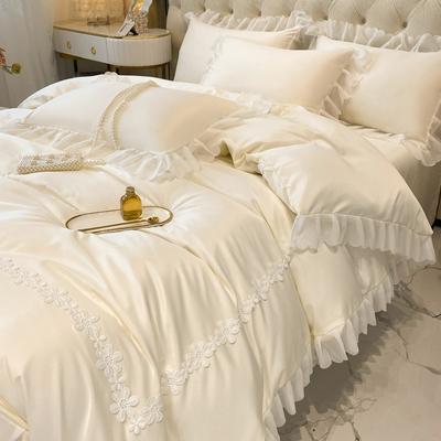 Set di biancheria da letto in seta lavata, 4 pezzi, stile principessa, pizzo, set di 3 pezzi in pizzo