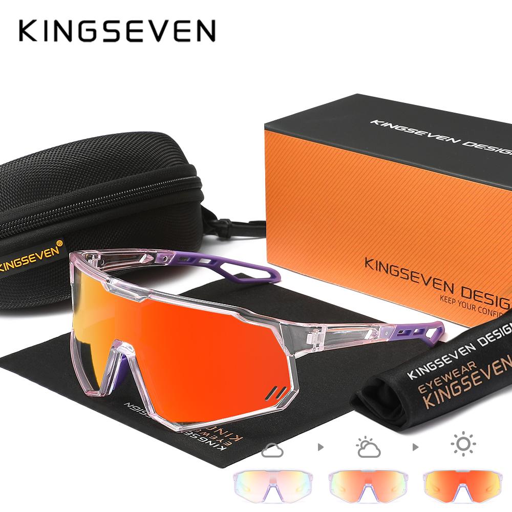 KINGSEVEN UV400 Sports Sunglasses Men Cycling Running MTB Eyewear Red Photochromic Protective Glasses Outdoor Bicycle Goggles