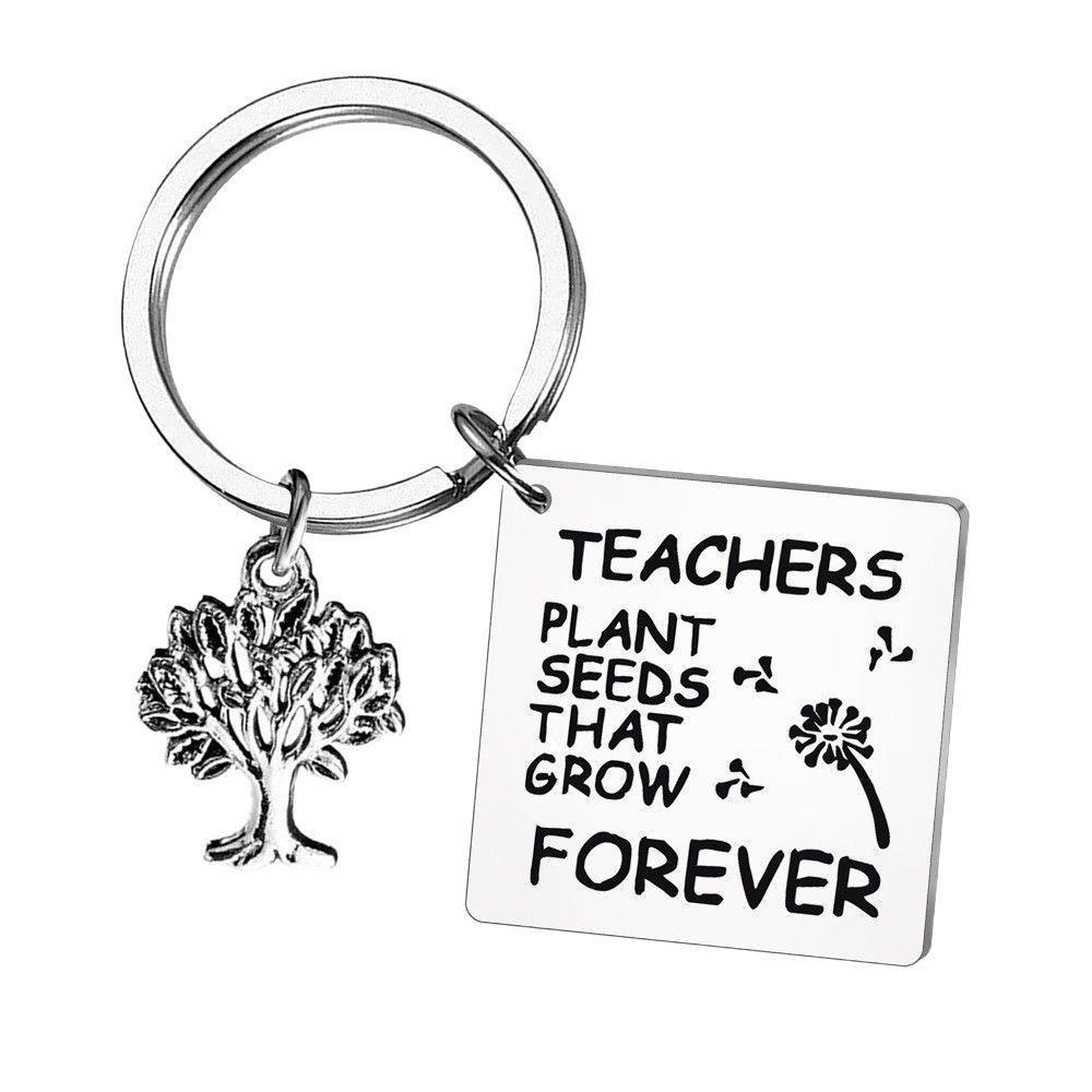 

Teachers Day Grateful Keychain Teachers Plant Seeds That Grow Tree Stainless Steel Keychain for Mothers Day and Fathers Day Backpack Bag Pendant 2.5*2.5CM
