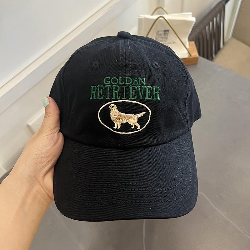 

New Face showing Small Korean Version Cute Golden Retriever Embroidered Letter Baseball Cap for Women Soft Top Cotton Couple Versatile Baseball Cap adjustable