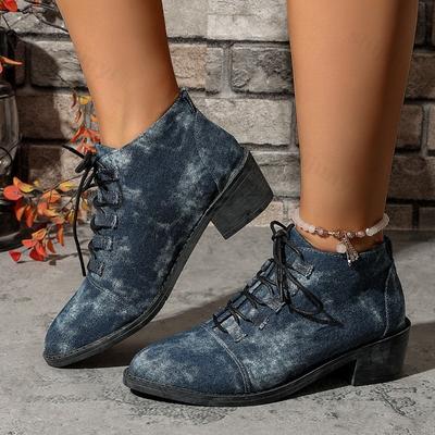 Damenschuhe in Übergröße Kurze Stiefel Herbst Winter Vintage Schnürstiefel Klobige Absätze Komfort Rutschfest Höhenvergrößernd Freizeitschuhe