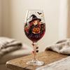 Coppa da Vino Zucca Strega Dipinta a Mano Vetro Trasparente Floreale Acqua Acero Decorazione Tavola