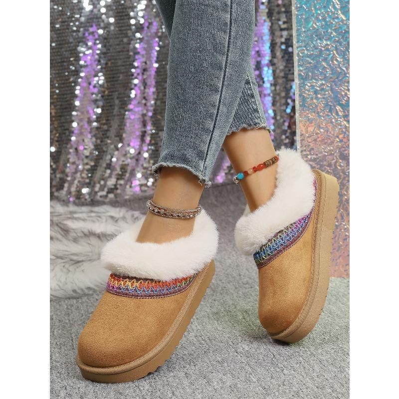2025 Plus Size Winter New Arrival Comfortable Chunky Sole Padded Toe Ethnic Style Slip-On Snow Boots Cotton Boots for Women