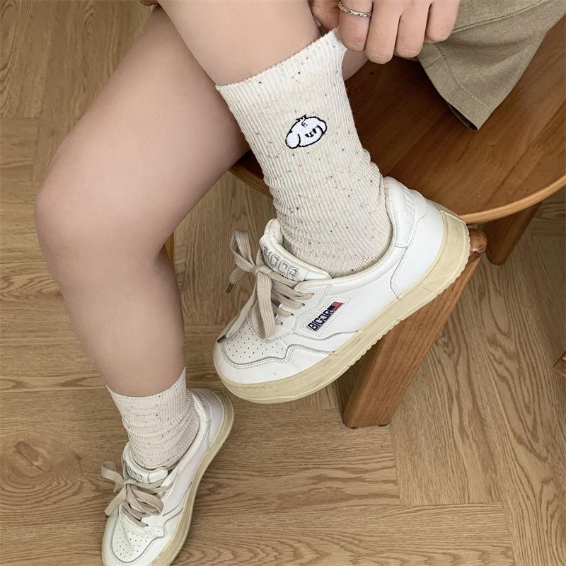 

Cartoon Cute Idea Yarn Embroidered Socks Women S Mid-Tube Socks 24 Years New Niche Piles Of Socks one size fits all