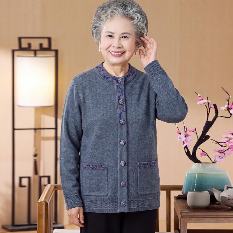 Yuzhaolin Elderly Women's Spring/Autumn Embroidered Knitted Cardigan