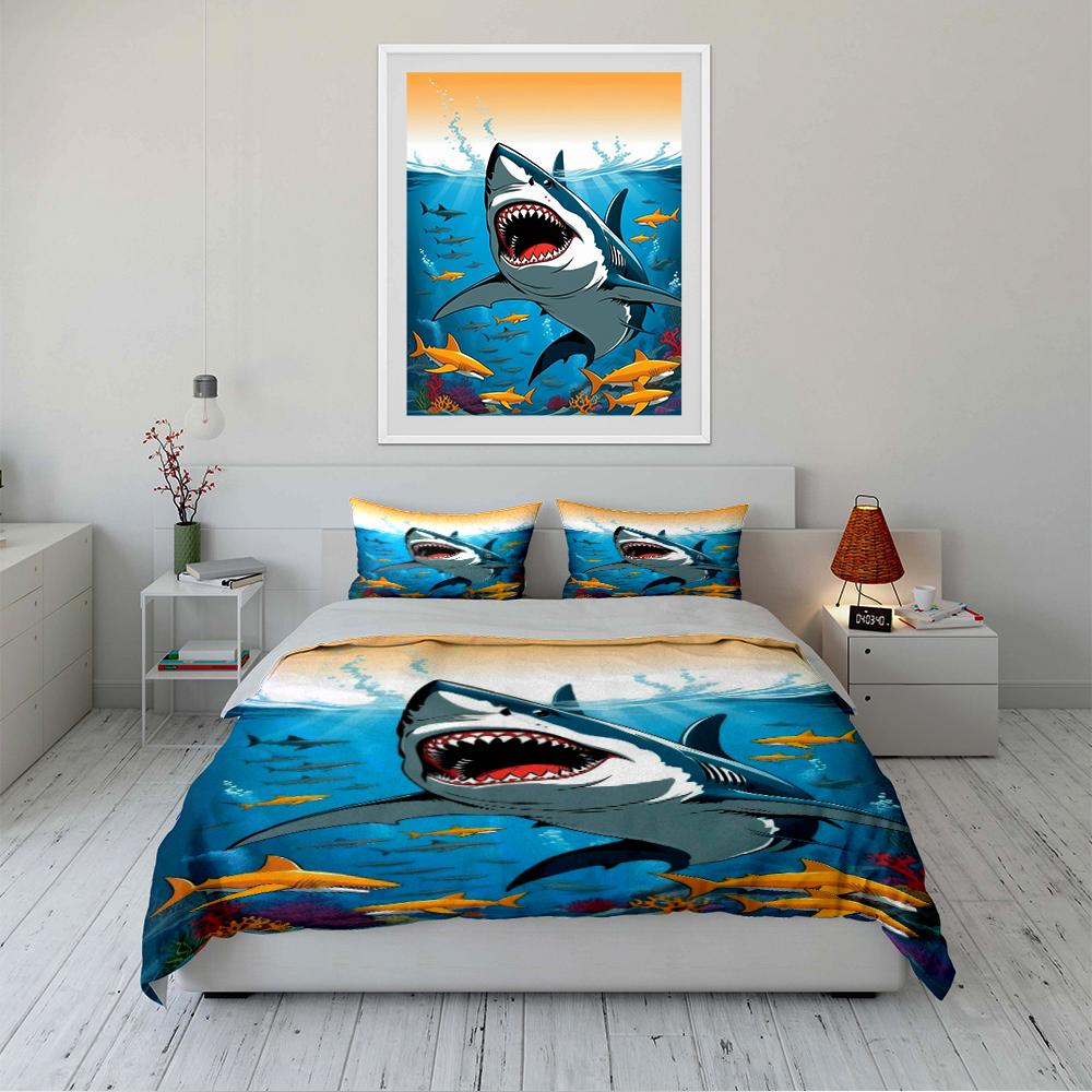Shark Ocean Bedding Set Bedding Set (1 Duvet Cover, 2 Pillowcases, Duvet Not Included)