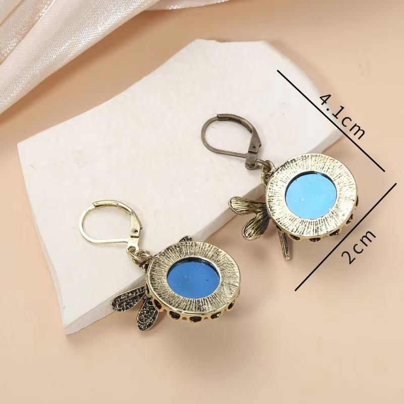 Vintage Dragonfly Drop Earrings for Women, Antique Bronze Blue Gem Dangle Earrings, Boho Retro Insect Statement Jewelry
