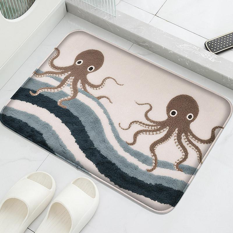 Funny octopus patterned floor mat, home absorbent foot mat, modern decorative mat, bathroom small carpet, machine washable