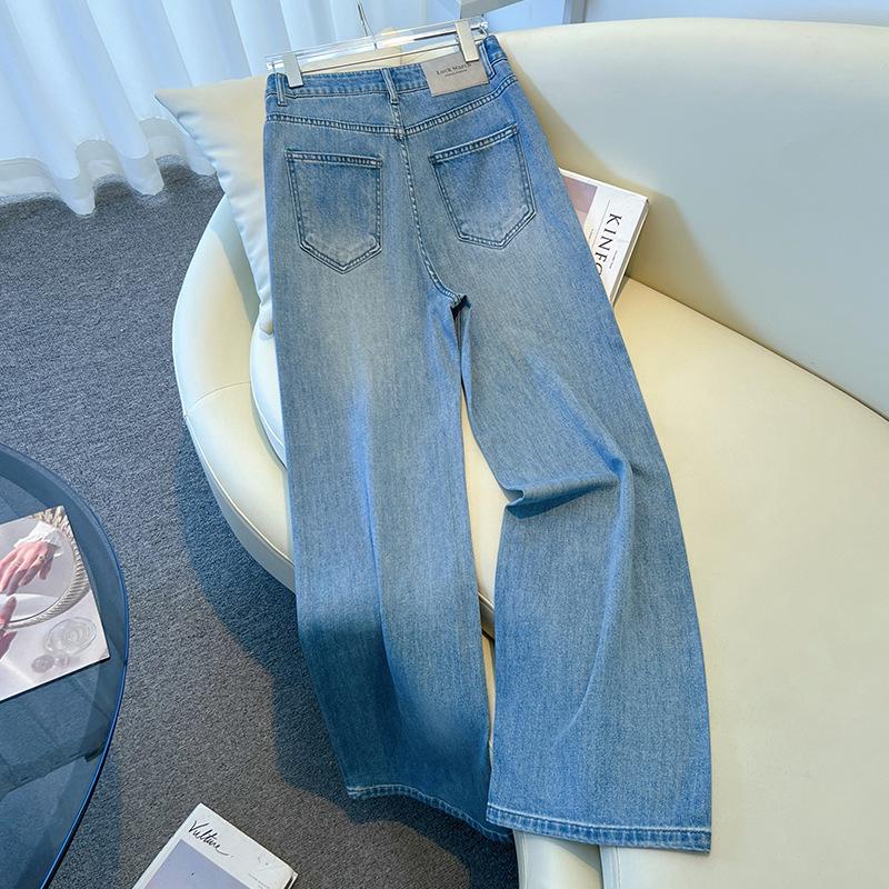 Damen High Waist Blaue Wide-Leg Jeans - Sommer 2025 Retro Schlankmachender Stil