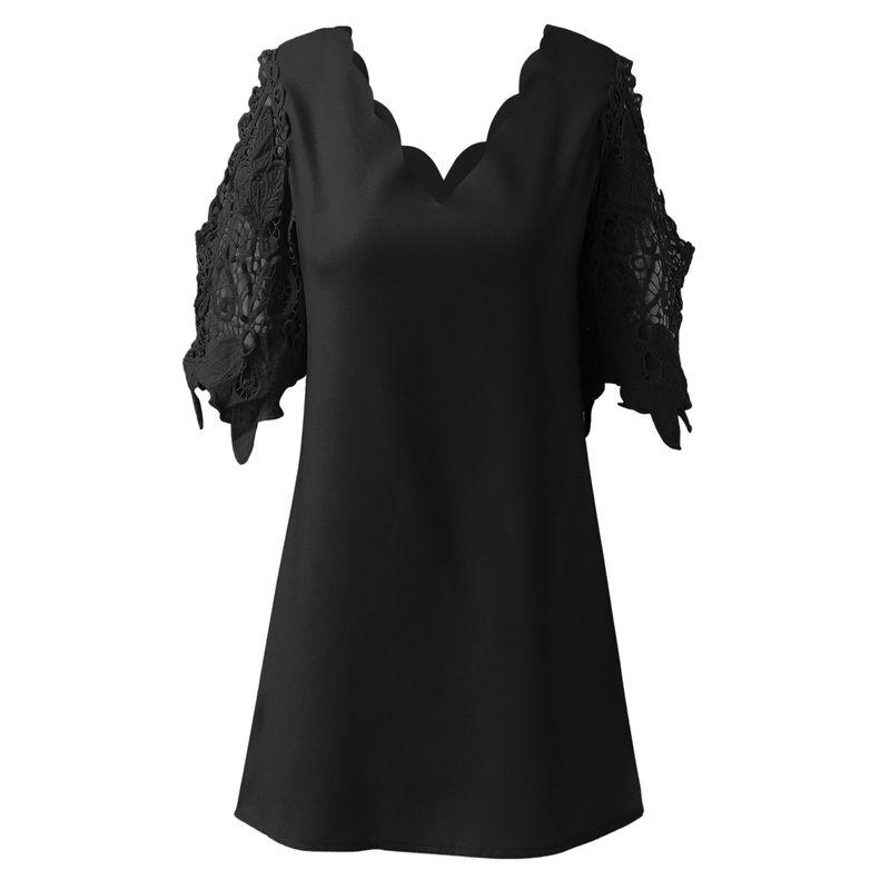 Fashion Spring and Summer New Lace V-neck Lace Patchwork off-Shoulder Backless Half-Length Sleeve Dress Black Dress