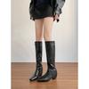 8CM~ Small inner height increase boots, black buckle high boots, women's autumn and winter thin boots, thin knight boots